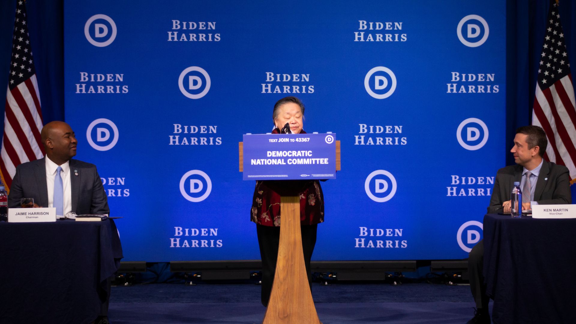 DNC AAPI Caucus Chair Bel Leong-Hong speaks at the 2023 Democratic Winter Meeting